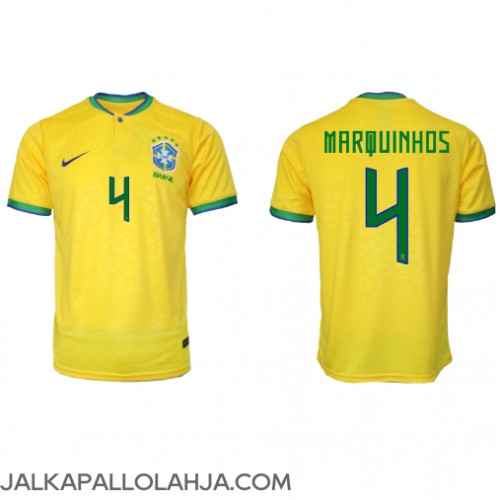 Brasilia Marquinhos #4 Kopio Koti Pelipaita MM-kisat 2022 Lyhyet Hihat